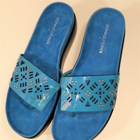 Fifi Sandal - Donald J. Pliner Turquoise Thong Platform/Slipper  SZ 6.5  New - Picture 2 of 5